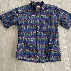 Vintage Hilo Hattie Blue Hawaiian Shirt with Hula Dancers